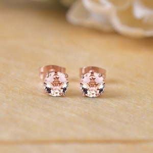 14K Gold Morganite Stud Earring, 14K Rose Gold Earring Gift For Her, Handmade Earring, Morganite Jewelry, Round Morganite Stud For Women