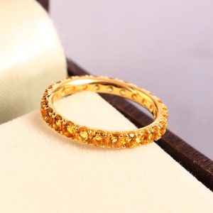 Citrine Eternity Band Ring, Wedding Band, Yellow Citrine Full Band Ring, Engagement Ring, Anniversary Ring, Handmade Gemstone Ring