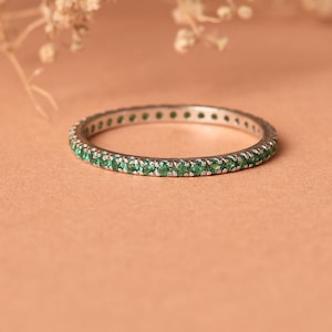 Green Sapphire Full Eternity Band, Wedding Band Ring, Birthday Gift, Engagement Ring, Anniversary Gift For Her, Green Sapphire Women&#39;s Ring