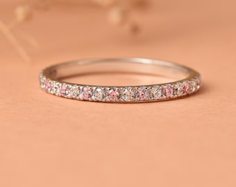 Pink Sapphire Moissanite Half Eternity Band - Sterling Silver or Gold