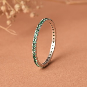 Green Sapphire Eternity Band Ring - Dainty Stackable Gemstone Ring, Minimalist Jewelry Gift
