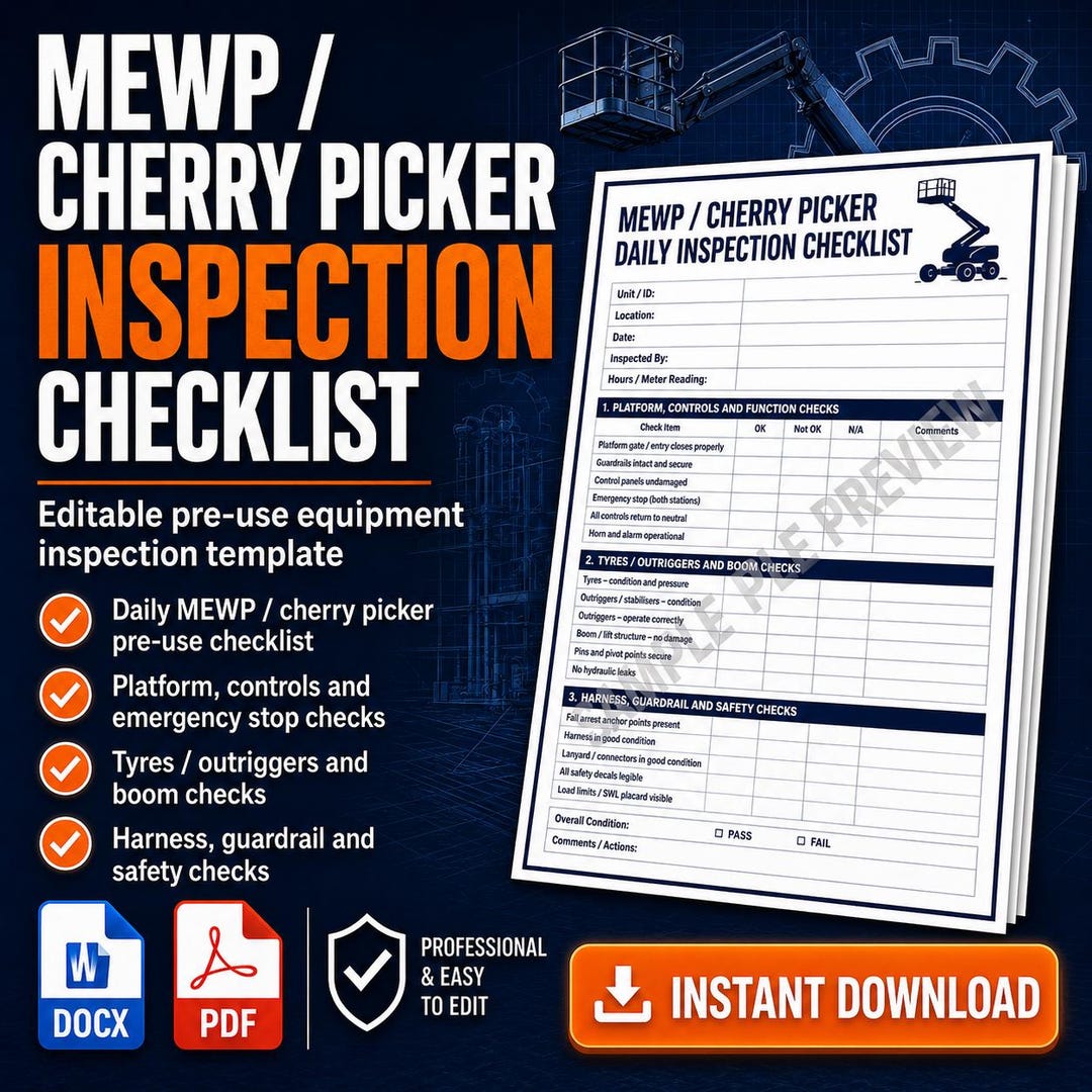 Mewp Rescue Checklist.pdf MEWP Cherry Picker Daily Inspection Checklist | Pre Use Equipment Check ...