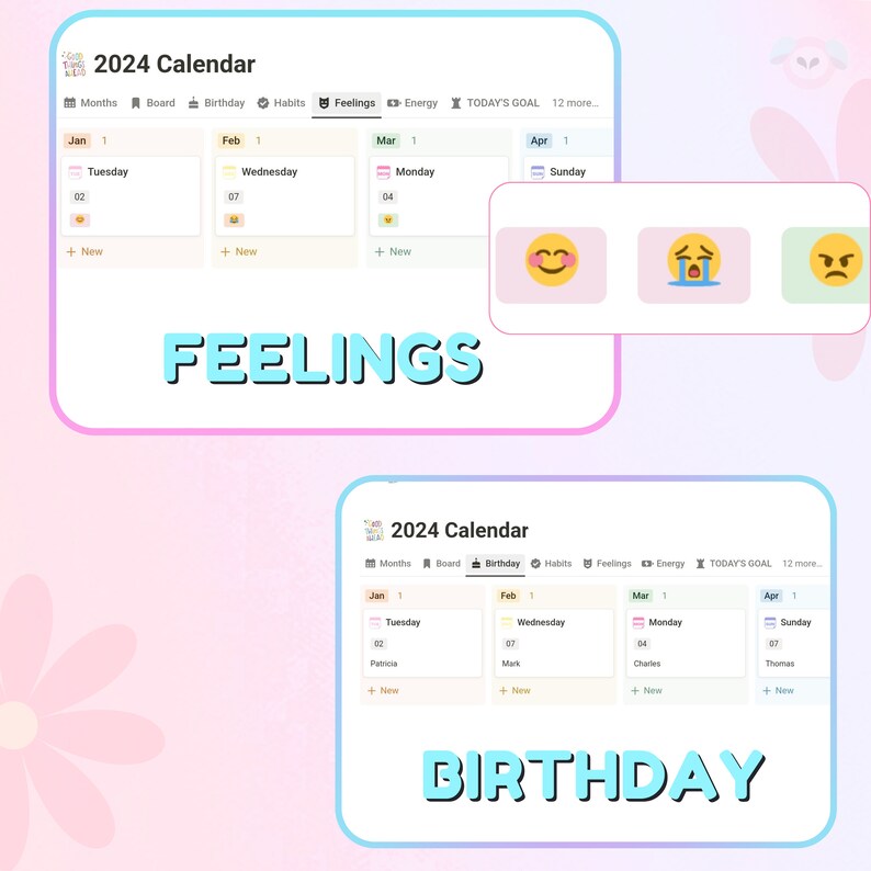 NOTION 2024 Calendar Emotion Tracking Calendar Mood Diary Etsy