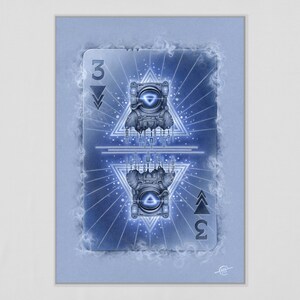 Opera d'arte originale "3" - Disegno a matita colorata su carta / Surrealismo, Astronauta, Fantascienza, Blu, Arte spaziale