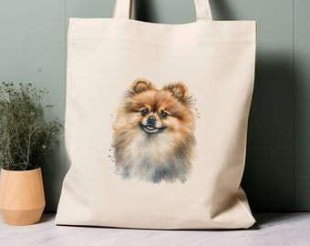 Pommern Hund Tote Bag, Aquarell Hund, 100% Baumwolle umweltfreundliche Einkaufstasche, Tasche fürs Leben