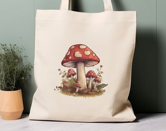 100% Cotton Tote Bag, Cottage core mushroom. Eco-friendly aesthetic shopping bag, bag for life