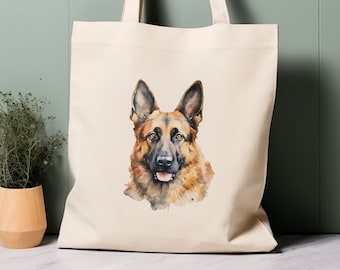 German Shepherd, Alsatian Dog Tote Bag, watercolour dog, 100% cotton eco-friendly shopping bag, bag for life