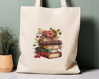 100% Cotton Tote Bag, Bookish, pile of books. Eco-friendly shopping bag, bag for life