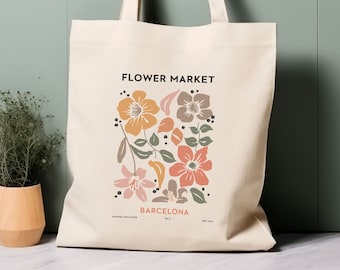 100% Cotton Tote Bag, Flower Market, Barcelona. Eco-friendly shopping bag, bag for life