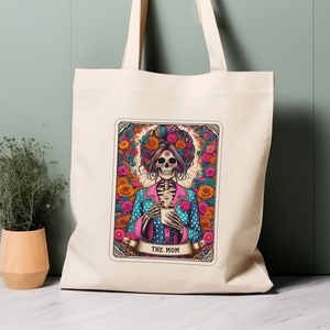 Bolsa de mano de cartas del tarot, La mamá, Esqueleto, Regalo del Día de la Madre Bolsa de mano 100% algodón. Bolsa de compras estética ecológica, bolsa para toda la vida.