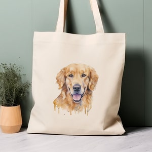 Golden Retriever Dog Tote Bag, watercolour dog, 100% cotton eco-friendly shopping bag, bag for life