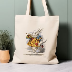 100% Cotton Tote Bag, Alice in Wonderland, white rabbit. Eco-friendly shopping bag, bag for life