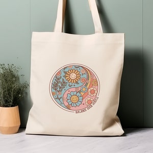 100% Cotton Tote Bag, Balance over hustle. Hippy, Eco-friendly aesthetic shopping bag, bag for life