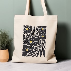 Sac fourre-tout 100% coton, fleurs inspirées de Matisse. Sac shopping esthétique écolo, sac pour la vie