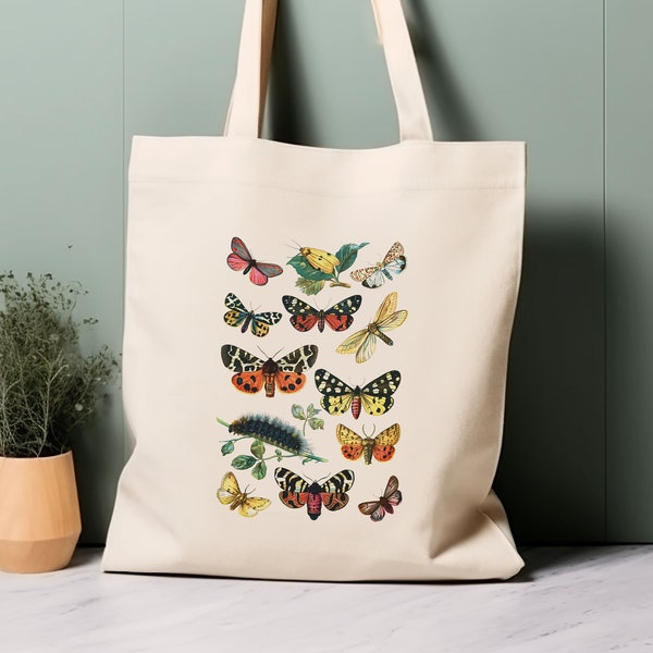 100% Cotton Tote Bag, Vintage butterflies. Eco-friendly aesthetic shopping bag, bag for life