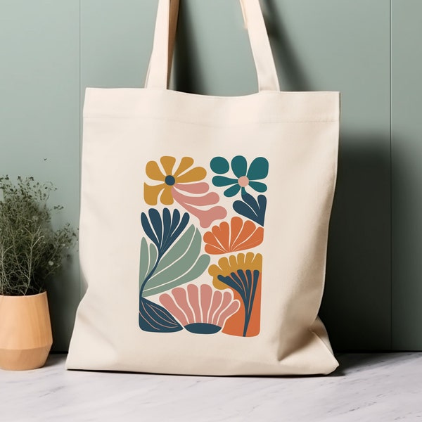 100% Cotton Tote Bag, Matisse inspired flowers. Eco-friendly aesthetic shopping bag, bag for life