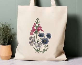 100% Baumwolle Tote Bag, Vintage Gartenblumen. Umweltfreundliche ästhetische Einkaufstasche, Tasche fürs Leben