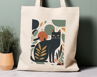 Cat Illustration Tote Bag, inspirado en Matisse, bolso de compras ecológico 100% algodón, bolso para toda la vida