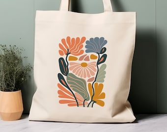 100% Cotton Tote Bag, Matisse inspired flowers. Eco-friendly aesthetic shopping bag, bag for life