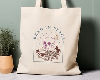 100% Cotton Tote Bag, Bookish, Read in peace. Eco-friendly shopping bag, bag for life