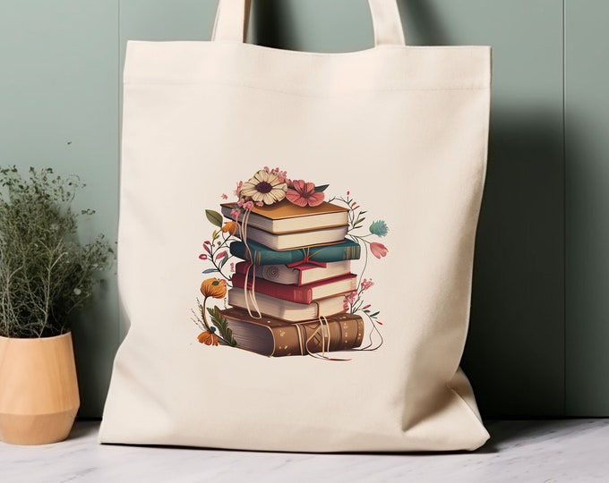 100% Cotton Tote Bag, Bookish, pile of books. Eco-friendly shopping bag, bag for life