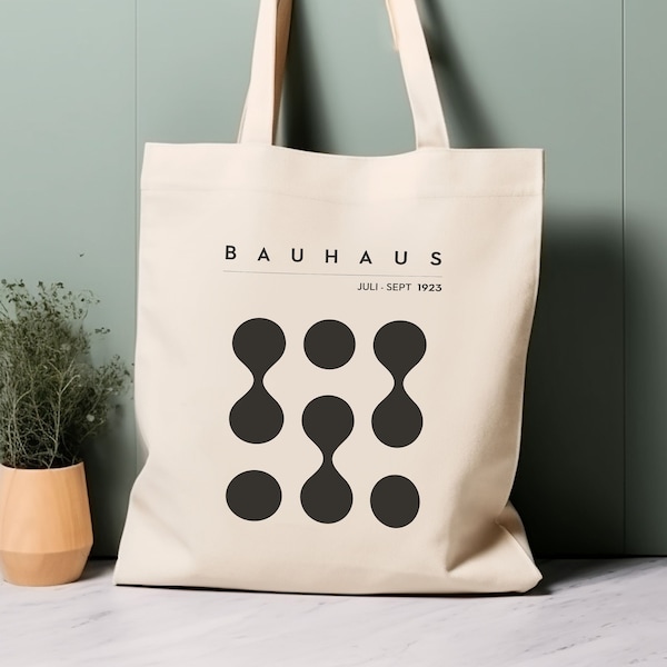 100% katoenen draagtas, Bauhaus, midden eeuw modern, milieuvriendelijke esthetische boodschappentas, tas voor het leven