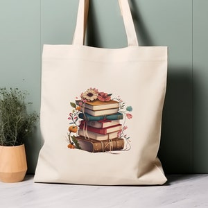 100% Cotton Tote Bag, Bookish, pile of books. Eco-friendly shopping bag, bag for life