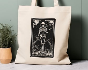 100% Cotton Tote Bag, Tarot card Skeleton. Eco-friendly aesthetic shopping bag, bag for life