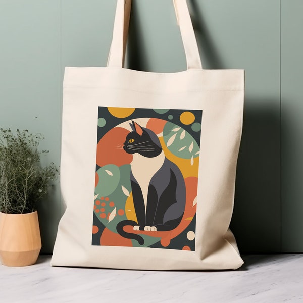 Katzen Illustration Einkaufstasche, Matisse inspiriert, 100% Baumwolle umweltfreundliche Einkaufstasche, Tasche fürs Leben