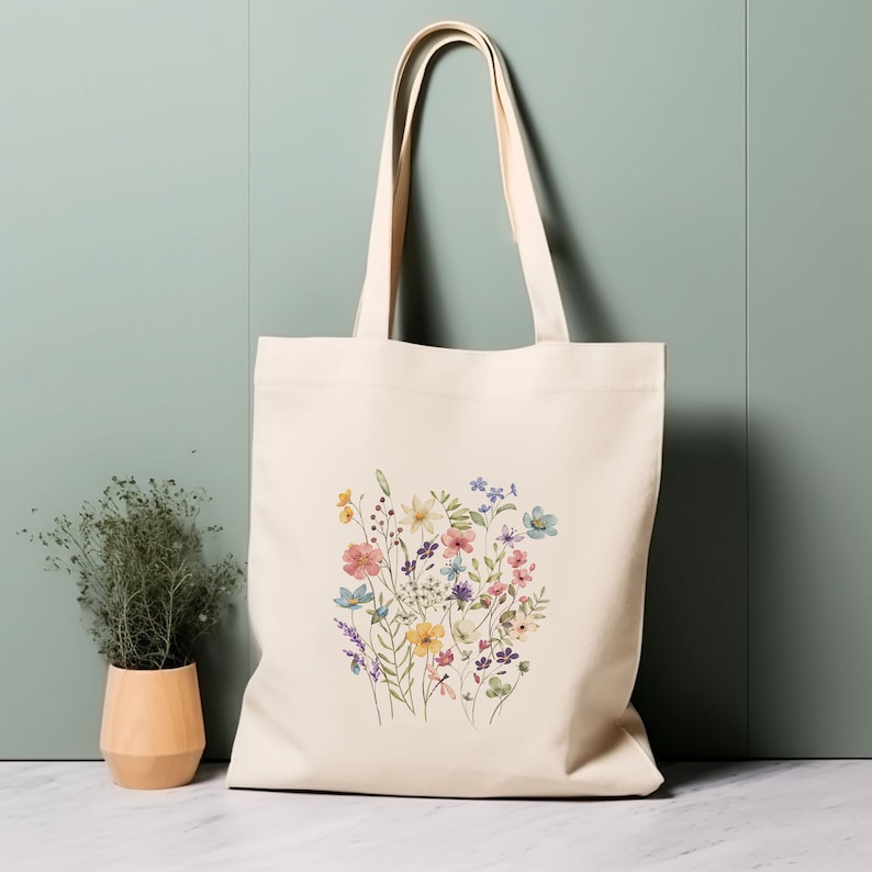 100% Cotton Tote Bag, Wildflowers. Eco-friendly shopping bag, bag for life image 1