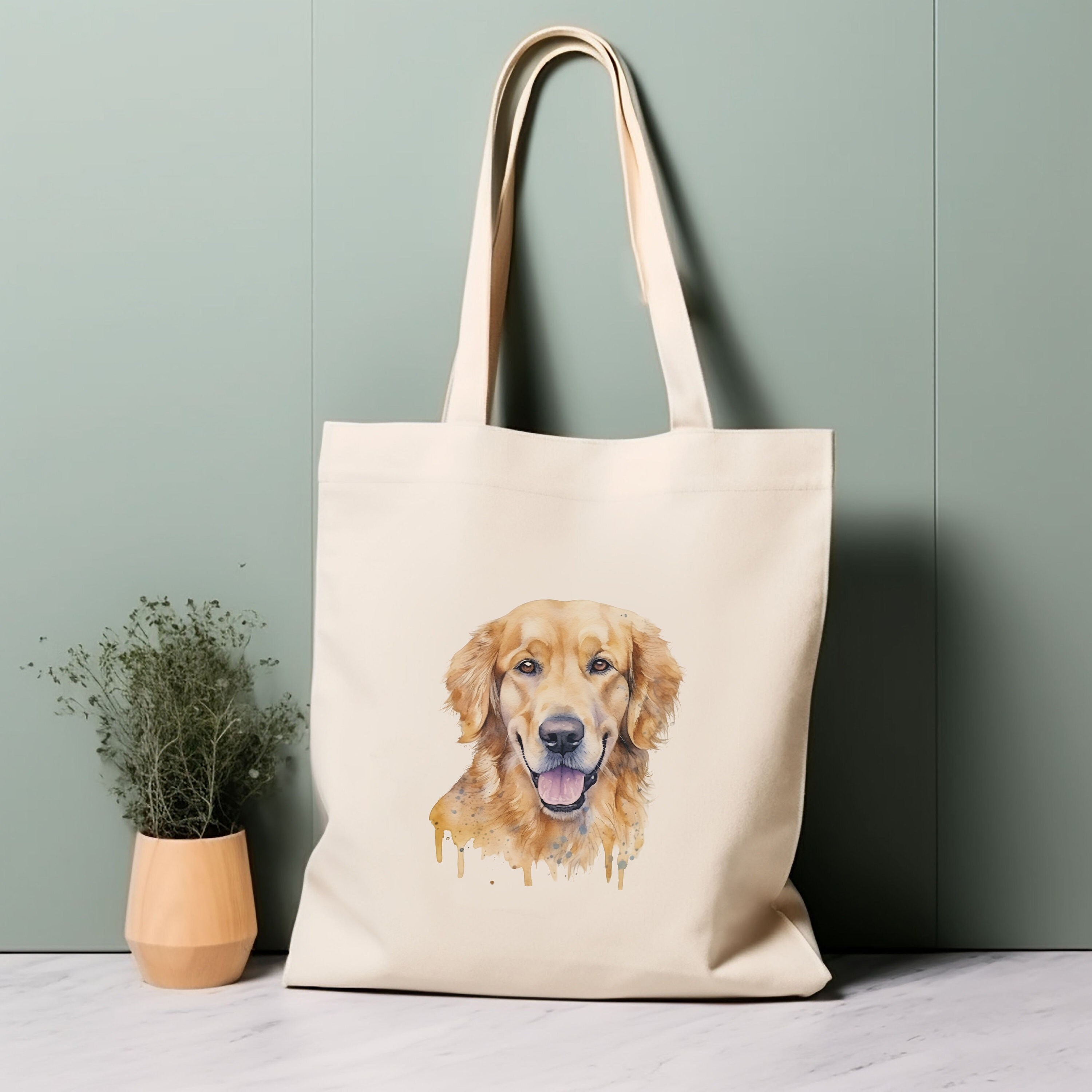 thumbnail interactive-video image 1 of Christmas Golden Retriever Dog Canvas Tote Bag For Shopping 13x15, Xmas 1 of 12