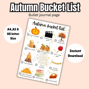 Autumn Bucket List Bullet Journal Page | Printable Autumn Fall activities journal page | Printable Fall Bucket List | Autumn to do list