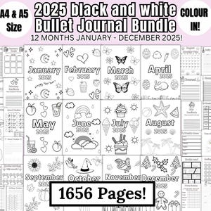 2025 Premade Bullet Journal Bundle | Bullet Journal Pages | Bullet Journal Template |Color in Journal | Printable Digital Bullet Journal Kit