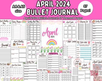 2024 Avanzado Abril Bullet Journal Imprimible / Digital Imprimible PDF Planner Bullet Journal / Abril 2024 Planificador 97 Páginas / Diseño 2