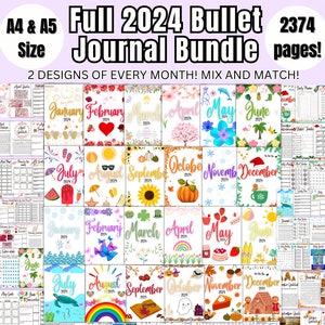 Advanced 2024 Full Colourful Bullet Journal Bundle | Bullet Journal Printable | Digital PDF | 2374 Pages Mix and Match Design 1 and Design 2