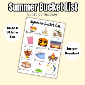 Summer Bucket List Bullet Journal Page | Printable Summer activities journal page | Printable Summer Bucket List | Summer to do list