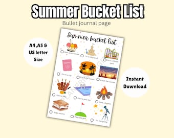 Summer Bucket List Printable | Bullet Journal Page (PDF)