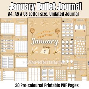 January Bullet Journal Bundle | New Years | Colourful January Bullet Journal Pages | Printable Bullet Journal Template | January Planner