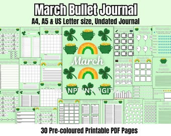 Bullet Journal för mars | Lucky Charm Planner Pages (digital nedladdning)