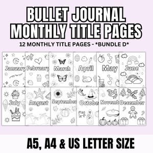 12 Month Title Pages for Bullet Journalling | *BUNDLE D* | Title Pages | Printable Cover Page | Bullet Journal Pages | Bujo template
