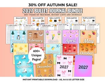 Zestaw Bullet Journal 2027 | Gotowe strony do Bullet Journal | Szablon dziennika | Zestaw do Bullet Journal do druku | Bujo Trackers *ZESTAW *B*