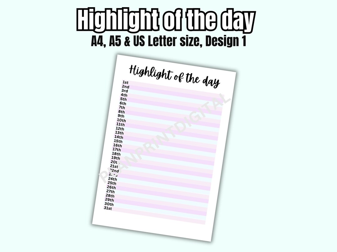 Highlight of the Day Page | Bullet Journal Printable (digital Download ...