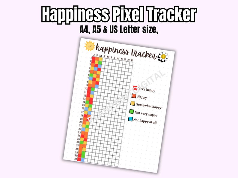 Happiness Pixel Tracker | Printable Tracker Page | Yearly Pixel Tracker ...
