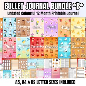Undated 12 Month Bullet Journal Bundle | BUNDLE *B* | Premade Bullet Journal Pages | 2026 Bullet Journal | Printable Digital Bullet Journal
