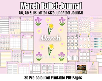 Blommor mars Bullet Journal-paket | Utskrivbar planerare (PDF)