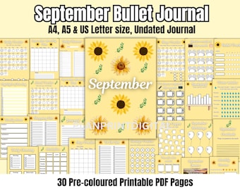 Sunflower September Bullet Journal | Printable Undated Planner (PDF)