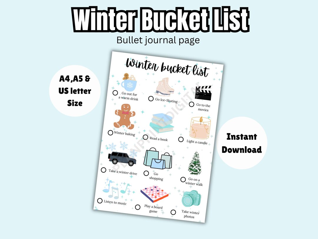 Winter Bucket List | Printable Bullet Journal Page (PDF Download) - Etsy