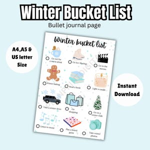 Winter Bucket List Bullet Journal Page | Printable Winter activities journal page | Printable Winter Bucket List | Winter to do list