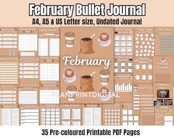 Coffee Theme February Bullet Journal | Printable Undated Planner (PDF)