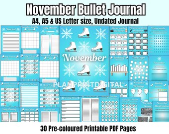Ice Skating November Bullet Journal | Printable Planner (Digital Download)